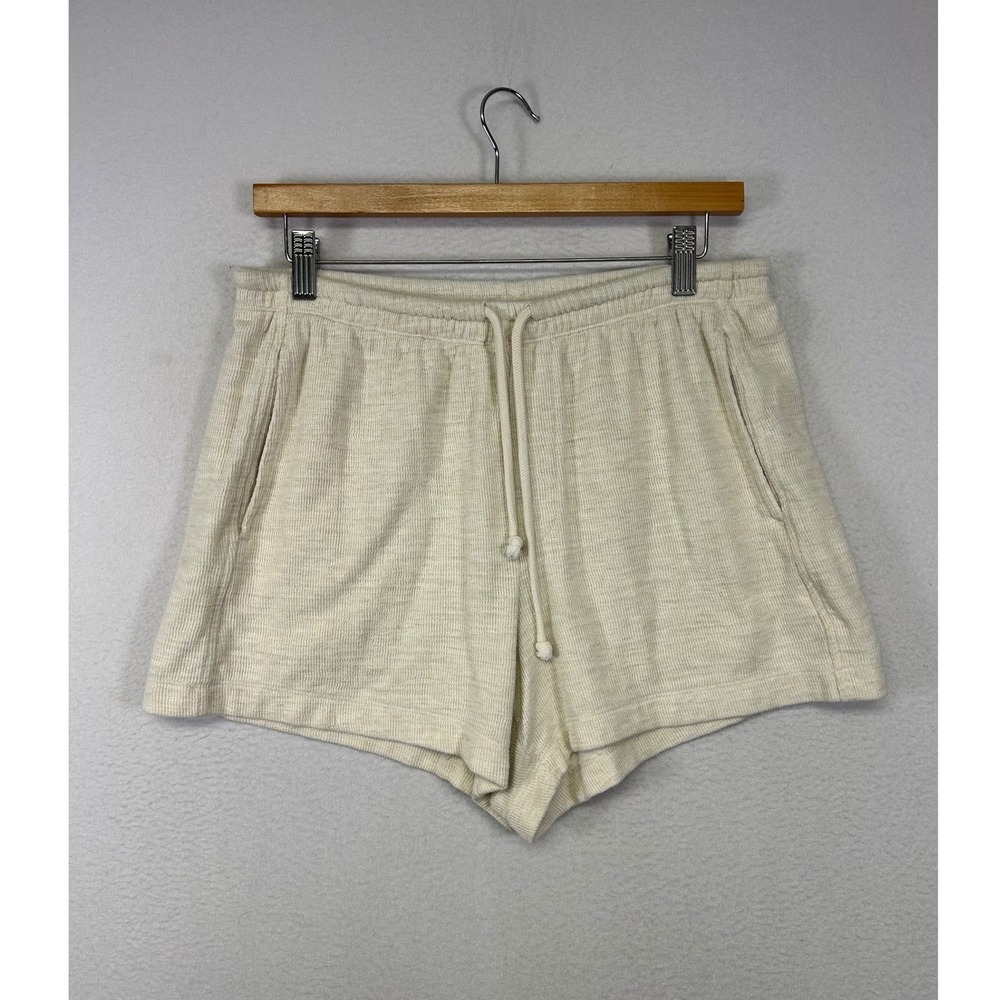 Loungewear Pajama Aerie Womens Small Cream Ribbed Knit Drawstring Lounge Shorts